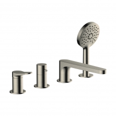 RAK Petit Round 4-Hole Bath Shower Mixer Tap Pillar Mounted - Brushed Nickel