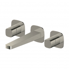 RAK Petit Square 3-Hole Wall Mounted Basin Mixer Tap - Brushed Nickel