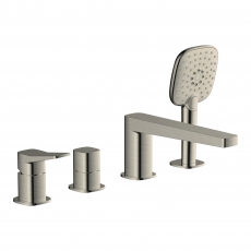 RAK Petit Square 4-Hole Bath Shower Mixer Tap Pillar Mounted - Brushed Nickel