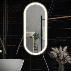RAK Picture Oval LED Illuminated Bathroom Mirror with Demister Pad 1000mm H x 450mm W - Brushed Gold