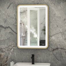 RAK Picture Soft LED Illuminated Bathroom Mirror with Demister Pad 700mm H x 500mm W - Brushed Gold