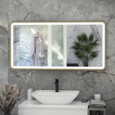 RAK Picture Soft LED Illuminated Bathroom Mirror with Demister Pad 600mm H x 1200mm W - Brushed Gold