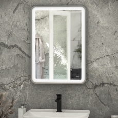 RAK Picture Soft LED Illuminated Bathroom Mirror with Demister Pad 700mm H x 500mm W - Brushed Nickel