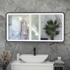 RAK Picture Soft LED Illuminated Bathroom Mirror with Demister Pad 600mm H x 1000mm W - Matt Black