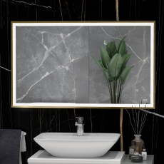 RAK Picture Square LED Illuminated Bathroom Mirror with Demister Pad 600mm H x 1200mm W - Brushed Gold