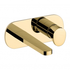 RAK Positano Wall Mounted Basin Mixer Tap with Back Plate - Brushed Gold