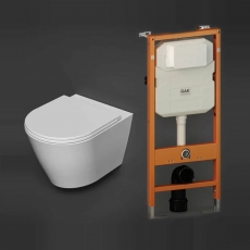 RAK Resort Rimless Hidden Fixation Wall Hung Toilet with Ecofix 1140mm Toilet Frame - Slim Sandwich Soft Close Seat