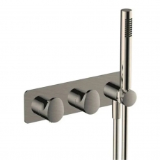 RAK Round Horizontal Thermostatic Concealed Dual Outlet Shower Valve with Handset - Brushed Nickel