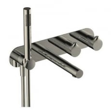 RAK Round Horizontal Thermostatic Concealed Dual Outlet Shower Valve with Handset and Bath Spout - Brushed Nickel