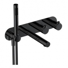 RAK Round Horizontal Thermostatic Concealed Dual Outlet Shower Valve with Handset and Bath Spout - Matt Black