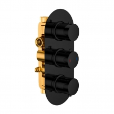 RAK Thermostatic Round 2 Outlet Concealed Shower Valve Triple Handle - Black