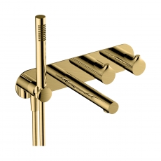RAK Sorrento Thermostatic Concealed Dual Outlet Shower Valve with Handset and Bath Spout - Brushed Gold