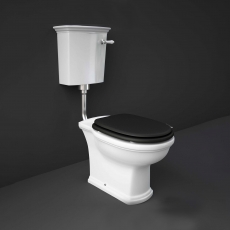 RAK Washington Low Level Toilet with Horizontal Outlet - Black Soft Close Wood Seat