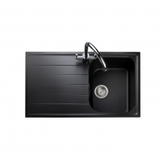 Rangemaster Amethyst 1.0 Bowl Inset Kitchen Sink with Waste Kit 860mm L x 500mm W - Ash Black