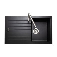 Rangemaster Andesite 1.0 Bowl Inset Kitchen Sink with Waste Kit 860mm L x 500mm W - Ash Black