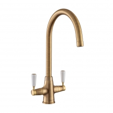 Rangemaster Aquaclassic 2 Dual Lever Kitchen Sink Mixer Tap - Antique Brass