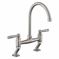 Rangemaster Aquaclassic Belfast Traditional Bridge Dual Lever Kitchen Sink Mixer Tap - Brushed
