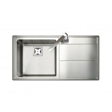 Rangemaster Arlington 1.0 Bowl Inset Kitchen Sink with RH Drainer & Waste Kit 985mm L x 508mm W - Stainless Steel