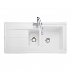 Rangemaster Arlington 1.5 Bowl Inset Fireclay Kitchen Sink With Waste Kit 985mm L x 500mm W - White
