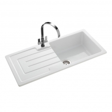 Rangemaster Austell 1.0 Bowl Inset Ceramic Kitchen Sink with Waste Kit 1000mm L x 500mm W - White