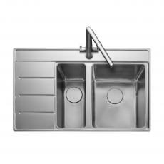 Rangemaster Boston 1.5 Bowl Inset Kitchen Sink LH Drainer with Waste Kit 860mm L x 520mm W - Stainless Steel