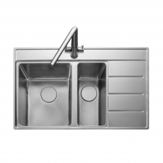 Rangemaster Boston 1.5 Bowl Inset Kitchen Sink RH Drainer with Waste Kit 860mm L x 520mm W - Stainless Steel