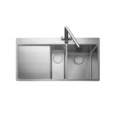 Rangemaster Cosmo 1.5 Bowl Inset Kitchen Sink LH Drainer with Waste Kit 960mm L x 500mm W - Stainless Steel