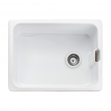 Rangemaster Farmhouse 1.0 Bowl Ceramic Kitchen Sink with 90mm Waste Kit 595mm L x 455mm W - White