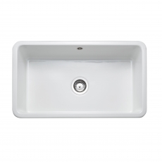 Rangemaster Farmhouse 1.0 Bowl Ceramic Kitchen Sink with Waste Kit 795mm L x 460mm W - White
