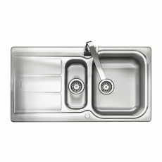 Rangemaster Glendale 1.5 Bowl Inset Kitchen Sink with Waste Kit 950mm L x 508mm W - Stainless Steel