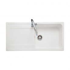 Rangemaster Loa 1.0 Bowl Inset Kitchen Sink with Waste Kit 1000mm L x 500mm W - Arctic White