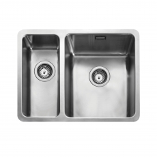 Rangemaster Quad 1.5 Bowl Inset or Undermount Kitchen Sink LH with Waste Kit 600mm L x 450mm W - Stainless Steel