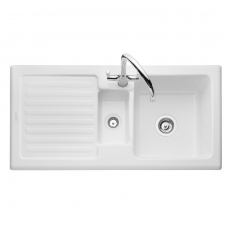 Rangemaster Rustic 1.5 Bowl Inset Ceramic Kitchen Sink with Waste Kit 1000mm L x 500mm W - White
