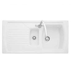 Rangemaster Tenby 1.5 Bowl Ceramic Kitchen Sink with Waste Kit 995mm L x 497mm W - White