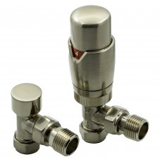 Reina Modal TRV Angled Radiator Valve and LockShield Brushed