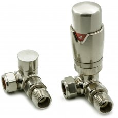 Reina Modal TRV Corner Radiator Valve and LockShield Brushed