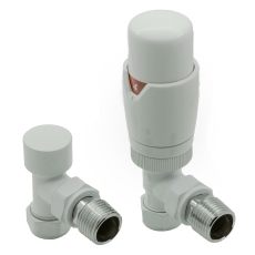 Reina Modal TRV Angled Radiator Valve and LockShield - White
