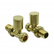 Reina Portland Straight Radiator Valves Pair 15mm - Brushed Brass