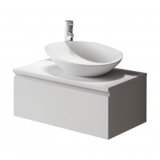 Royo Vida 1-Drawer 800mm Wide Wall Hung Vanity Unit with Basin and Worktop - Gloss White