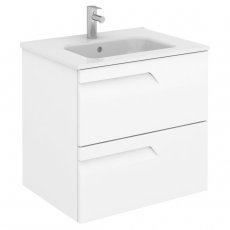 Royo Vitale Slimline 2-Drawer Wall Hung Vanity Unit with Basin 600mm Wide - Gloss White