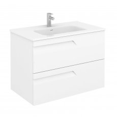 Royo Vitale Slimline 2-Drawer Wall Hung Vanity Unit with Ceramic Basin 800mm Wide - Gloss White