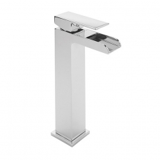 Sagittarius Flow Cascade Tall Basin Mixer Tap with Sprung Waste - Chrome