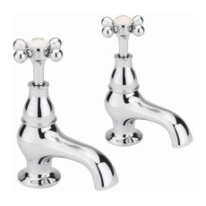 Sagittarius Kensington Crosshead Bath Taps Pair - Chrome/White