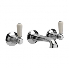 Sagittarius Kensington Lever 3-Hole Basin Mixer Tap Wall Mounted - Chrome/White
