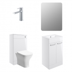 Signature Aalborg Furniture Bathroom Suite with Floor Standing Vanity Unit 510mm Wide - Gloss White/Chrome