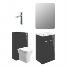 Signature Aalborg Furniture Bathroom Suite with Floor Standing Vanity Unit 510mm Wide - Gloss Anthracite/Chrome