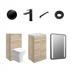 Signature Aalborg Furniture Bathroom Suite with Floor Standing Vanity Unit 510mm Wide - Oak/Black