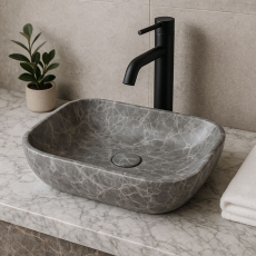 Signature Angelica Countertop Basin with Unslotted Waste 460mm Wide 0 Tap Hole - Grey Marble