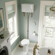 Signature Aphrodite Traditional High Level Toilet with Brushed Brass Fittings (inc Soft Close Seat)