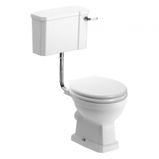 Signature Aphrodite Low Level Toilet with Lever Cistern - Satin White Soft Close Seat with Brass Hinges